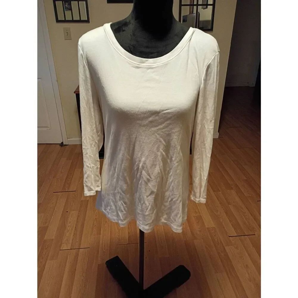 XL New Directions Cotton White Pullover Shirt Top Tee Tshirt 3/4 Sleeve
